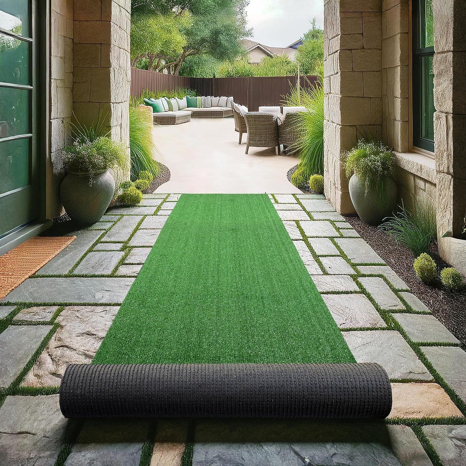 人工芝 1m×10m ロールタイプ 毛足10mm 防草シート一体型 人工芝生 マット 屋外/室内/ベランダ適用 人口芝 耐用年数3-5年 防カビ 耐火 遮光 透水タイプ 芝刈り不要 芝生シート (軍緑1X10m)★m 7c10f6b3