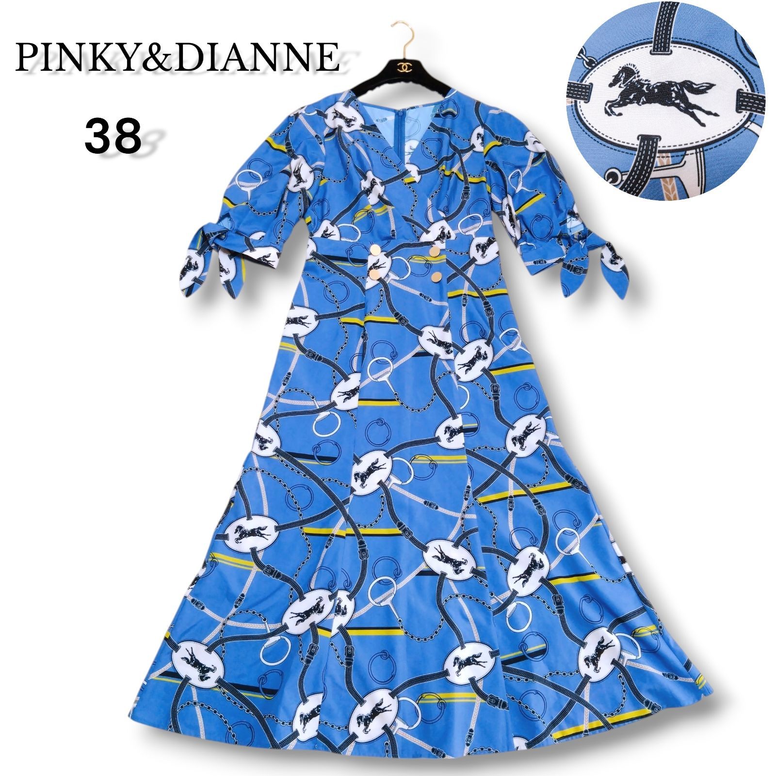 2024AW PINKY & DIANNE（ピンキーアンドダイアン）ホースプレートプリントマーメイドワンピース （サックスブルー2） 38 金ボタン　結婚式　オケージョン　リボン　インナー付き　ホース柄　総柄　パーティー　二次会　セレモニー 8,614円