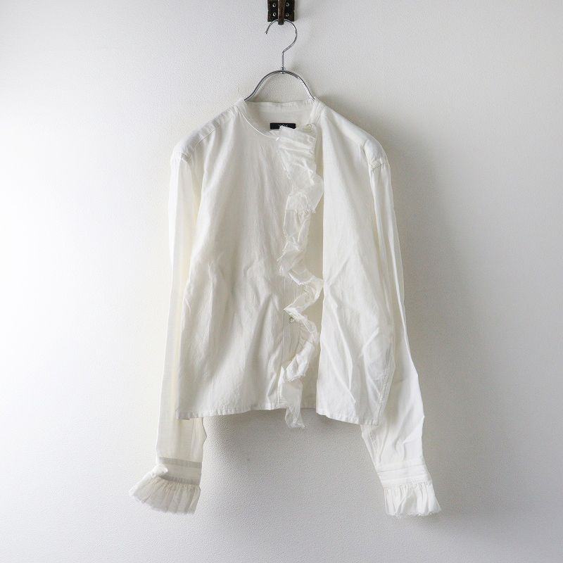 美品 2023AW イレーヴ YLEVE CUPRA COTTON TENCEL LAWN RUFFLED BL 0＼ホワイト ラッフル ブラウス フリル シャツ【2400014989366】
