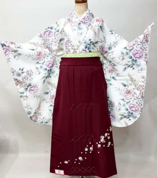 二尺袖 着物 袴フルセット ジュニア用へ直し 135～150cm ボヌールセゾン 白地 袴変更可能 NO43441-02