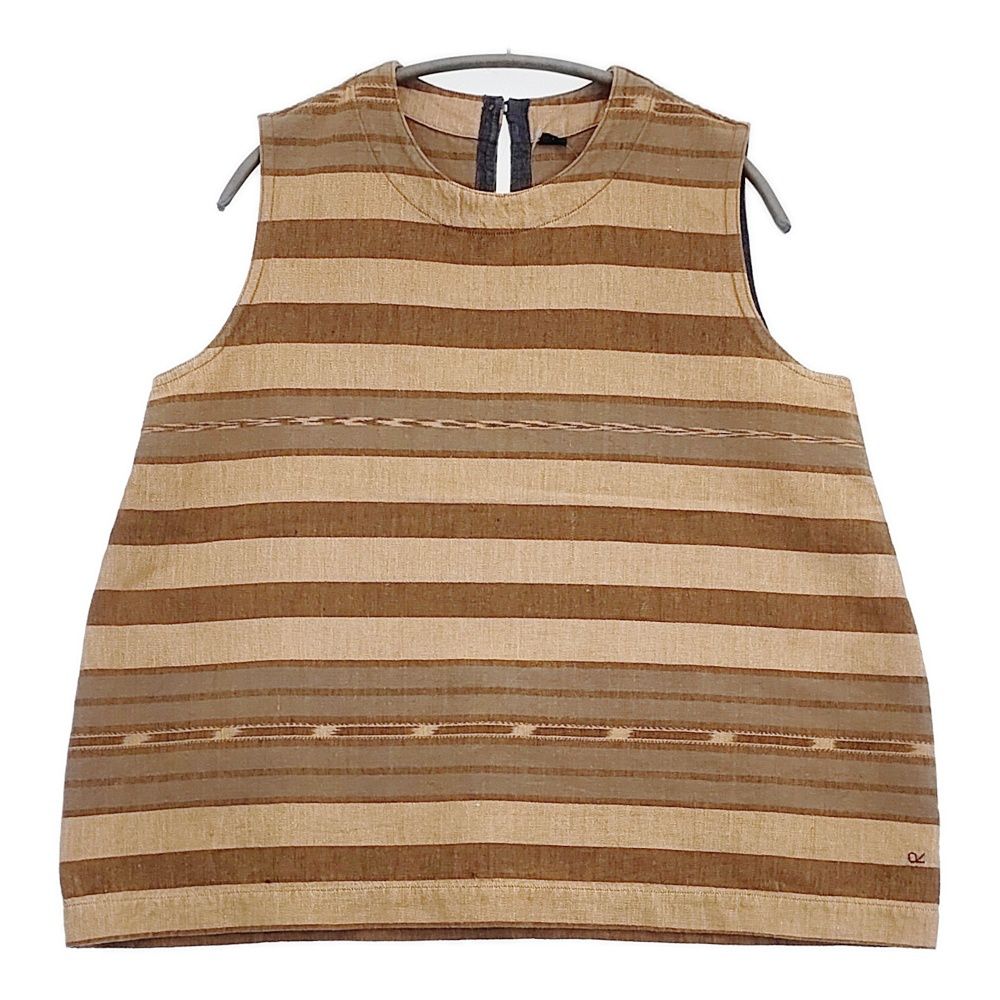 45R/45rpm イカットボーダーNO SLEEVE TOP ノースリーブブラウス 定価53900円 サイズ3 ブラウス シャツ ベージュ ブラウン レディース フォーティーファイブアールピーエム【中古】6-0515S◎