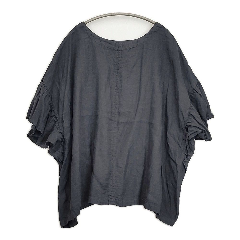 nest Robe リネン ラッフル袖 Tブラウス 01232-1383 半袖 ブラウス シャツ ネイビー レディース ネストローブ【中古】6-0515S◎