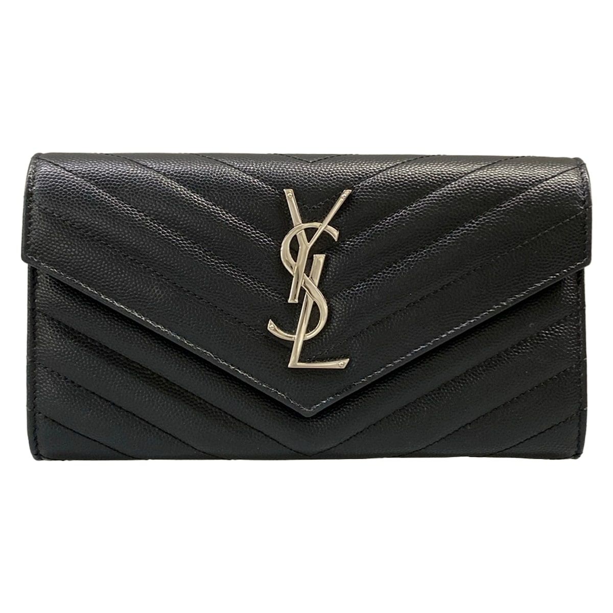 SAINT LAURENT PARIS(サンローランパリ) 長財布美品 カサンドラ 372264 黒×シルバー レザー