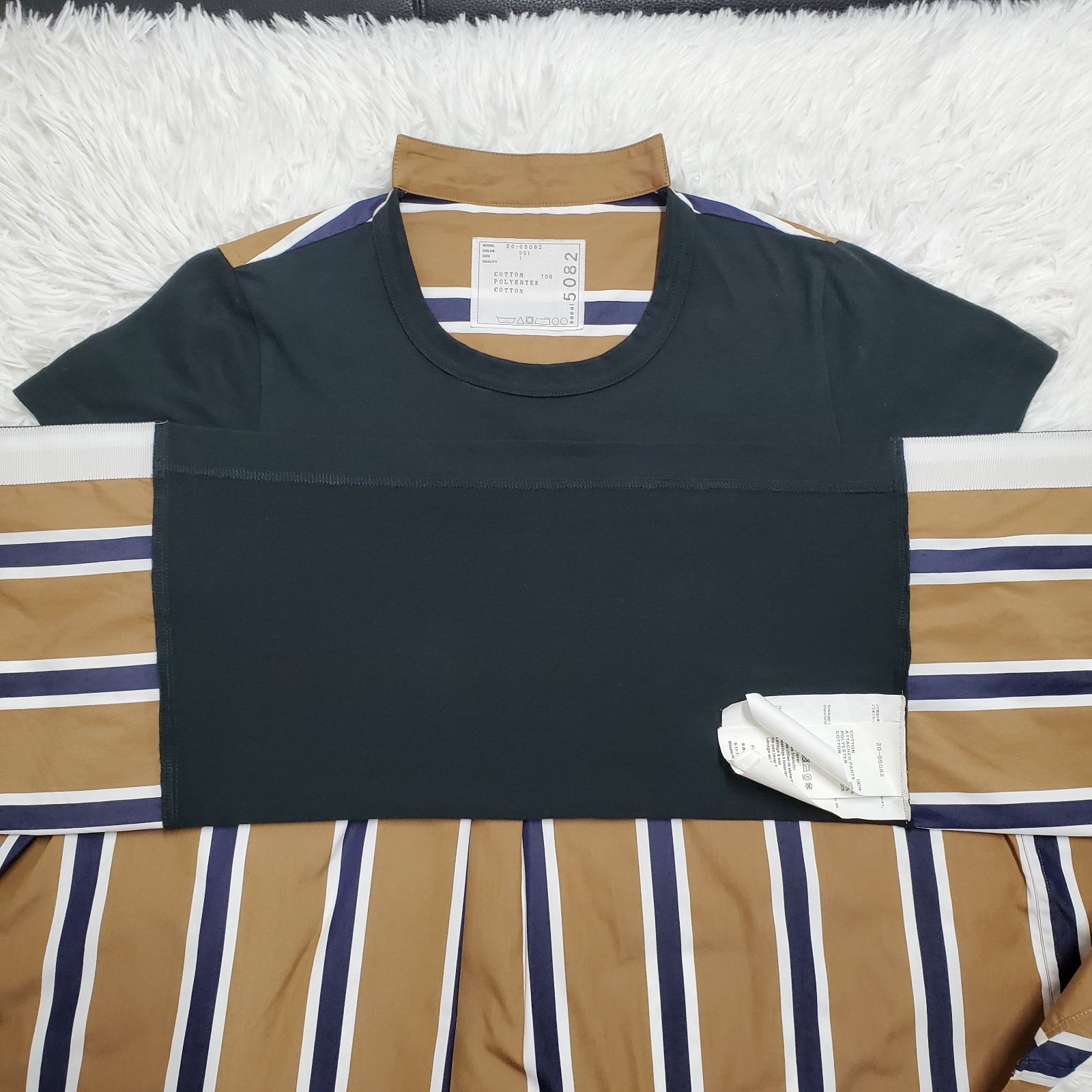 sacai サカイ 20ss ドッキング カットソー ストライプ フレア 半袖 T