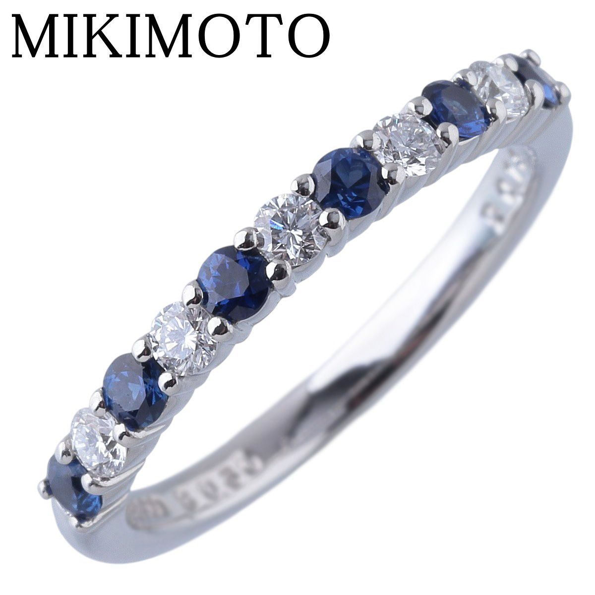 ミキモト ハーフエタニティ リング ダイヤ0.18ct サファイア0.30ct 10号 Pt950 新品仕上げ済 MIKIMOTO【26189】
