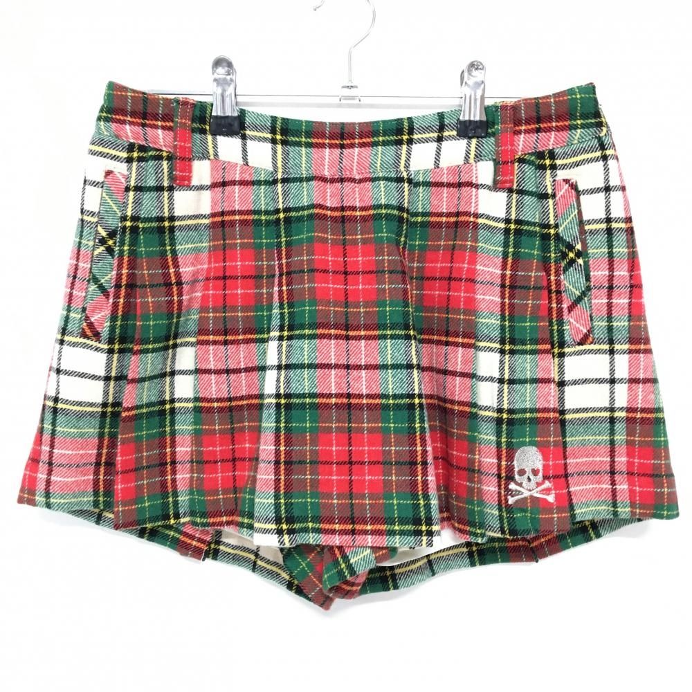 【超美品】ダンスウィズドラゴン キュロットスカート ベージュ系×レッド×グリーン レディース 2(M) ゴルフウェア Dance With Dragon