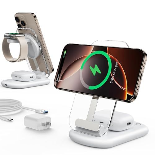 【新品】3in1充電器 ワイヤレス充電器 MagSafe充電器 - 折り畳み式 雰囲気ライト付き iPhone/Apple Watch/Airpodsに対応 マグセーフ充電器 3台同時充電 角度調整可能 マルチ充電スタンド マグネット式 旅行 9adae76b