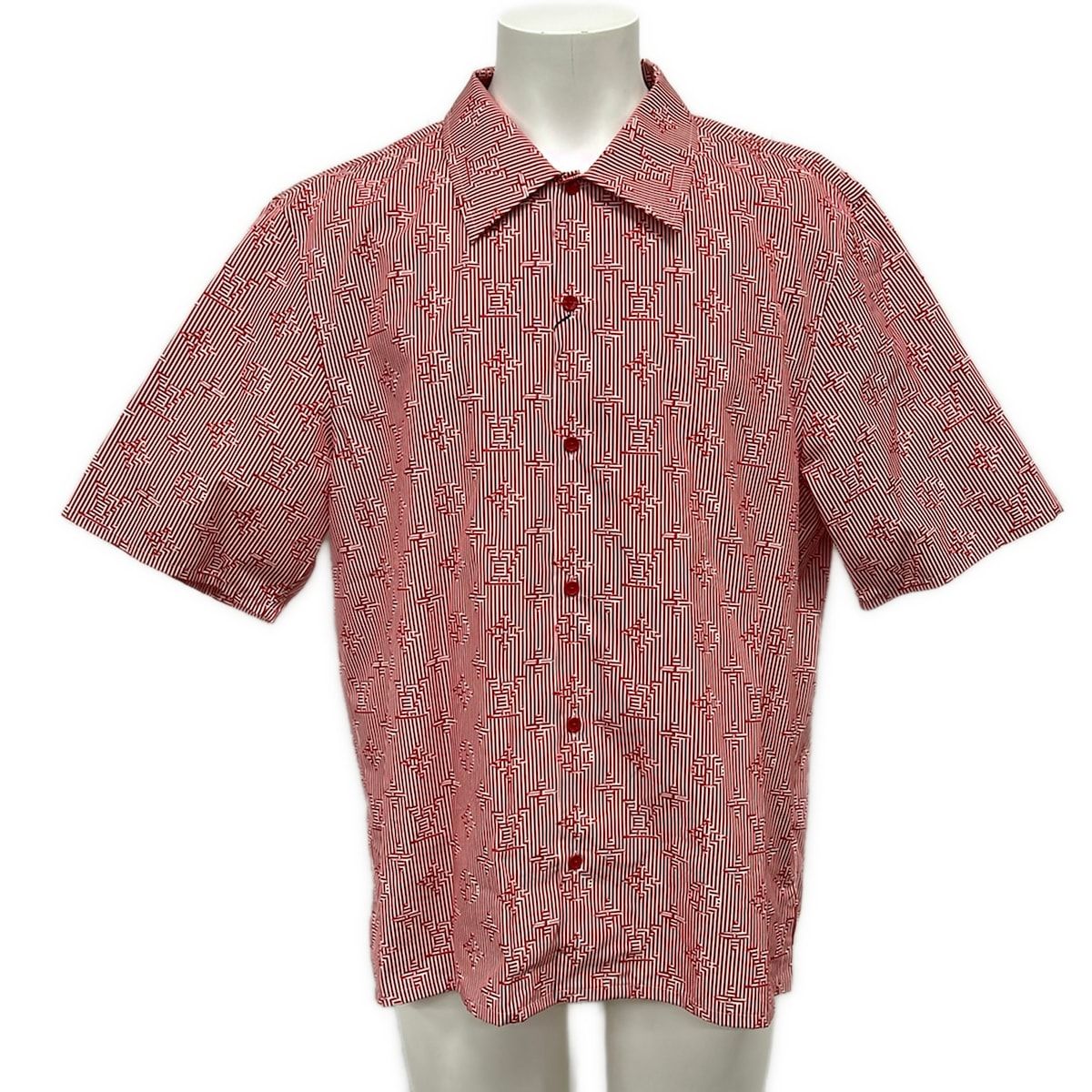 LOUIS VUITTON(ルイヴィトン) 半袖シャツ サイズM メンズ美品 - RM231Q TA0 HOS53W レッド×白 ストライプ/モノグラム柄 コットン