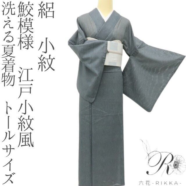 六花-RIKKA- 洗える夏着物 トールサイズ 鮫模様 絽❀江戸の粋香る藍鉄色❀江戸小紋風 小紋 着物 A5343