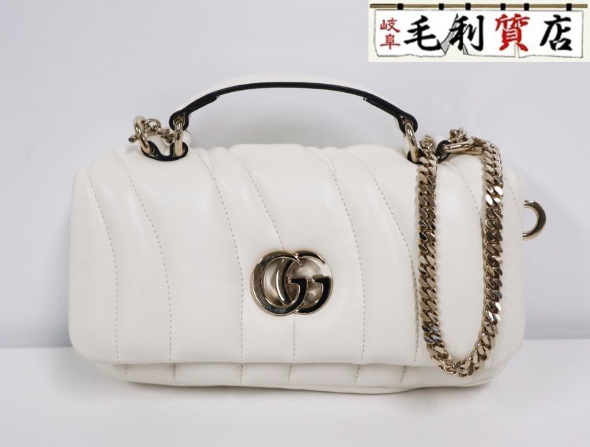 グッチ GUCCI GGミラノ ミニトップハンドルバッグ 806017 レザー ホワイト ゴールド金具 美品 バッグ
