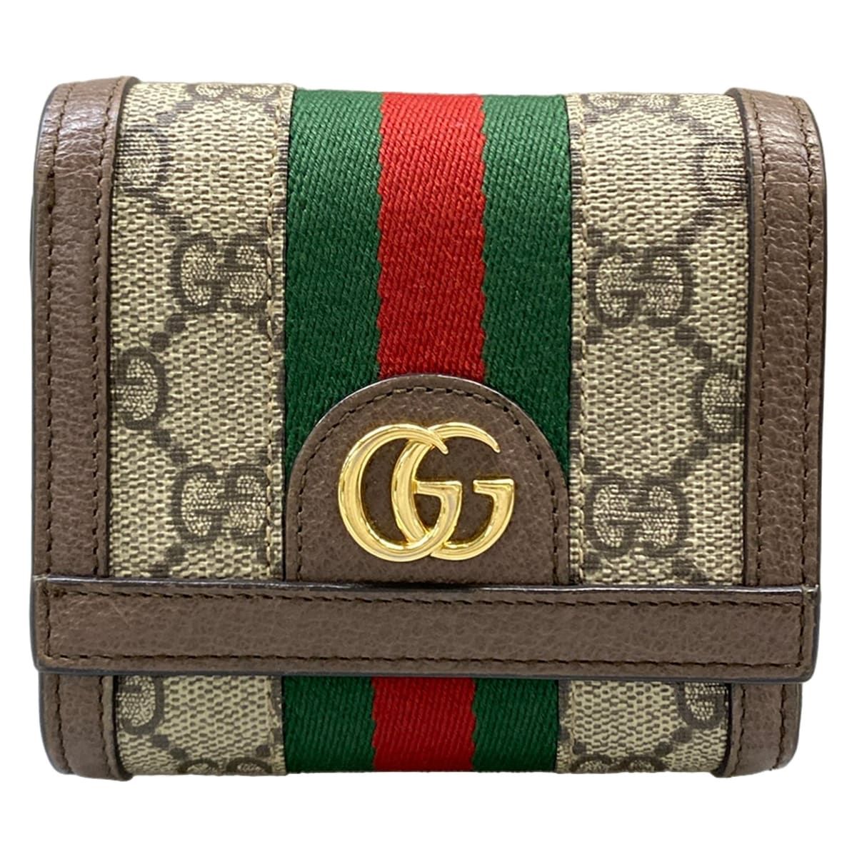 GUCCI(グッチ) 2つ折り財布美品 オフィディア 598662 グレー×ダークブラウン×マルチ レザー