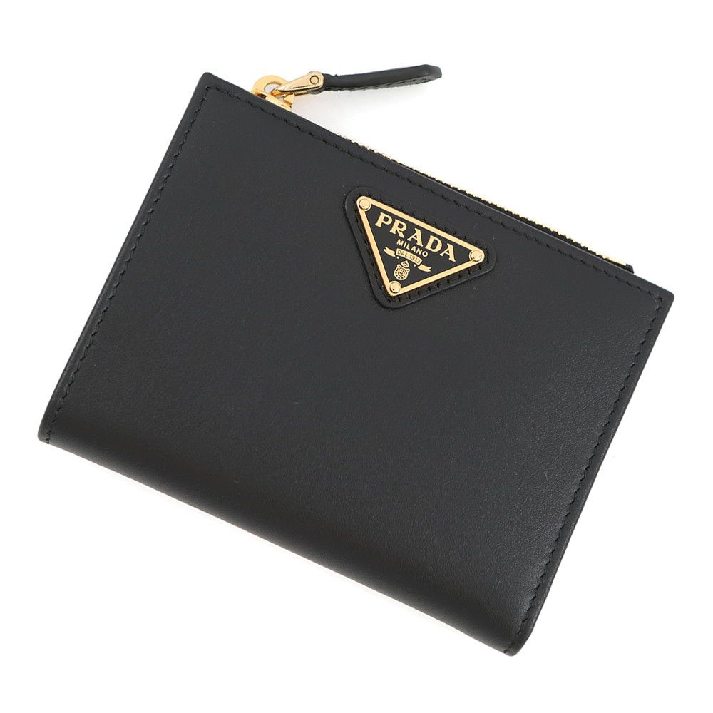 プラダ 二つ折り財布 トライアングルロゴ コンパクトウォレット レザー 1ML050 PRADA 黒