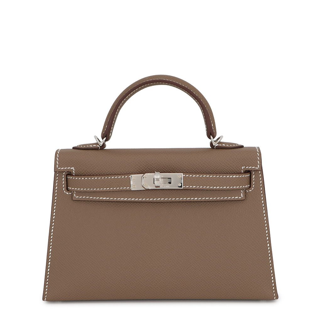 エルメス ハンドバッグ ミニケリー 外縫い エトゥープ/シルバー金具 エプソン G刻印 HERMES 2wayバッグ