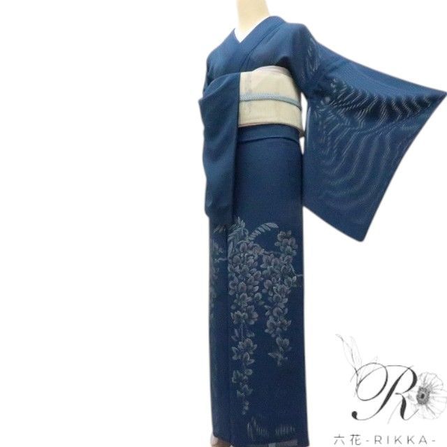 六花-RIKKA- E-7 美品 洗える夏着物 縦絽❀涼藤のマドンナブルー