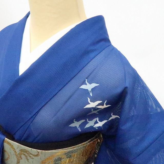 六花-RIKKA- E-8 美品 洗える夏着物 絽 鶴 ラメ❀群鶴蒼波－ウルトラ