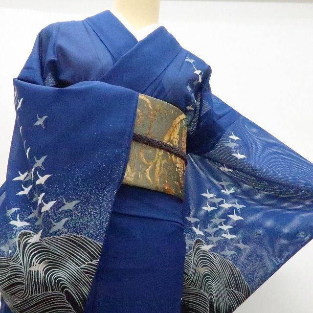 六花-RIKKA- E-8 美品 洗える夏着物 絽 鶴 ラメ❀群鶴蒼波－ウルトラ