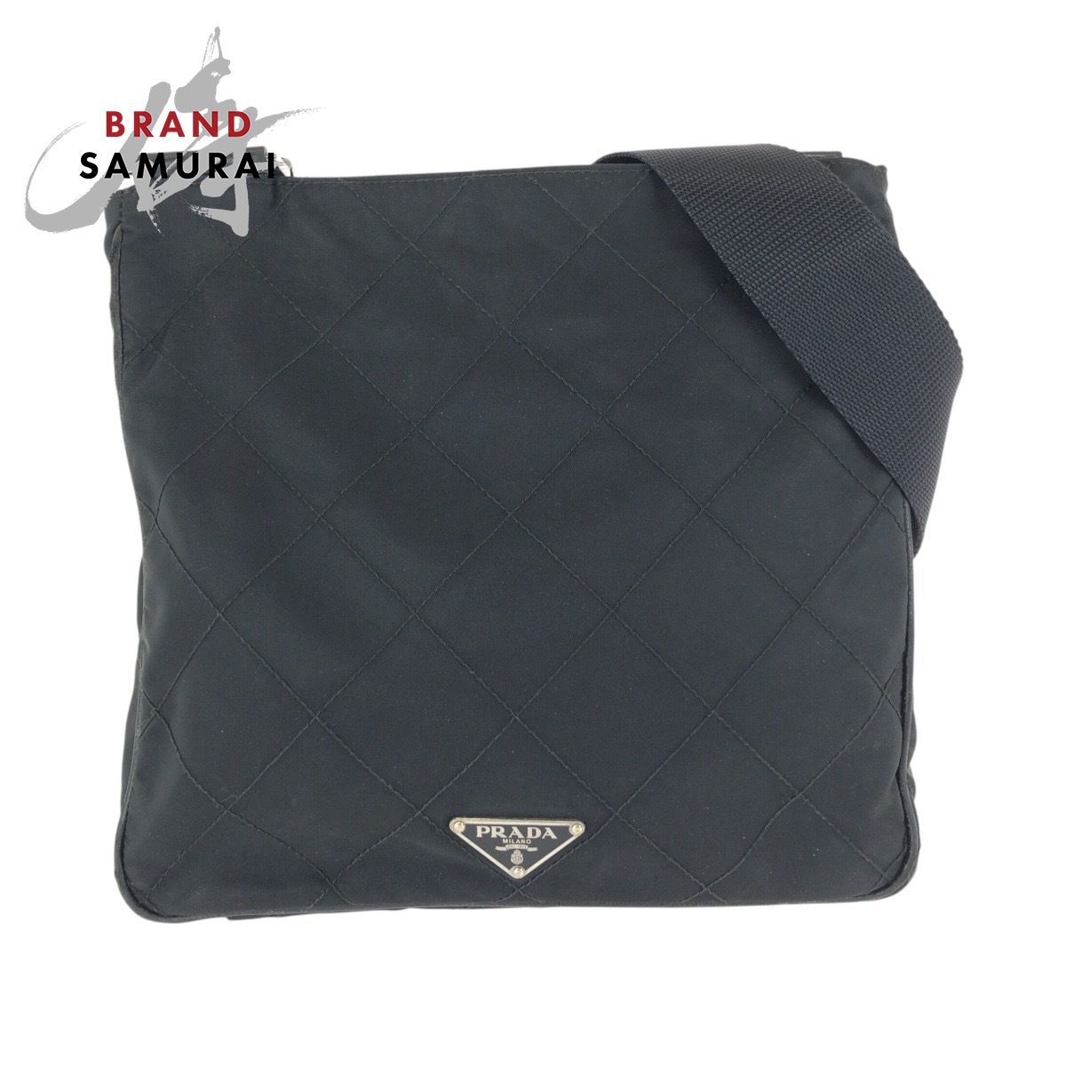 PRADA プラダ テスート 三角ロゴプレート ブラック 黒 シルバー金具 ナイロン ショルダーバッグ メッセンジャーバッグ レディース 602136【中古】