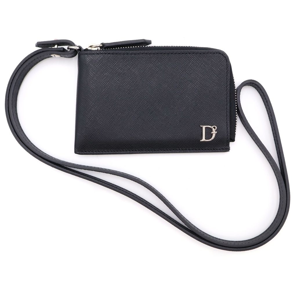 DSQUARED2 (ディースクエアード) Black Wallet with neck strap ストラップ付レザーウォレット ブラック WAM0055 01501209 M480