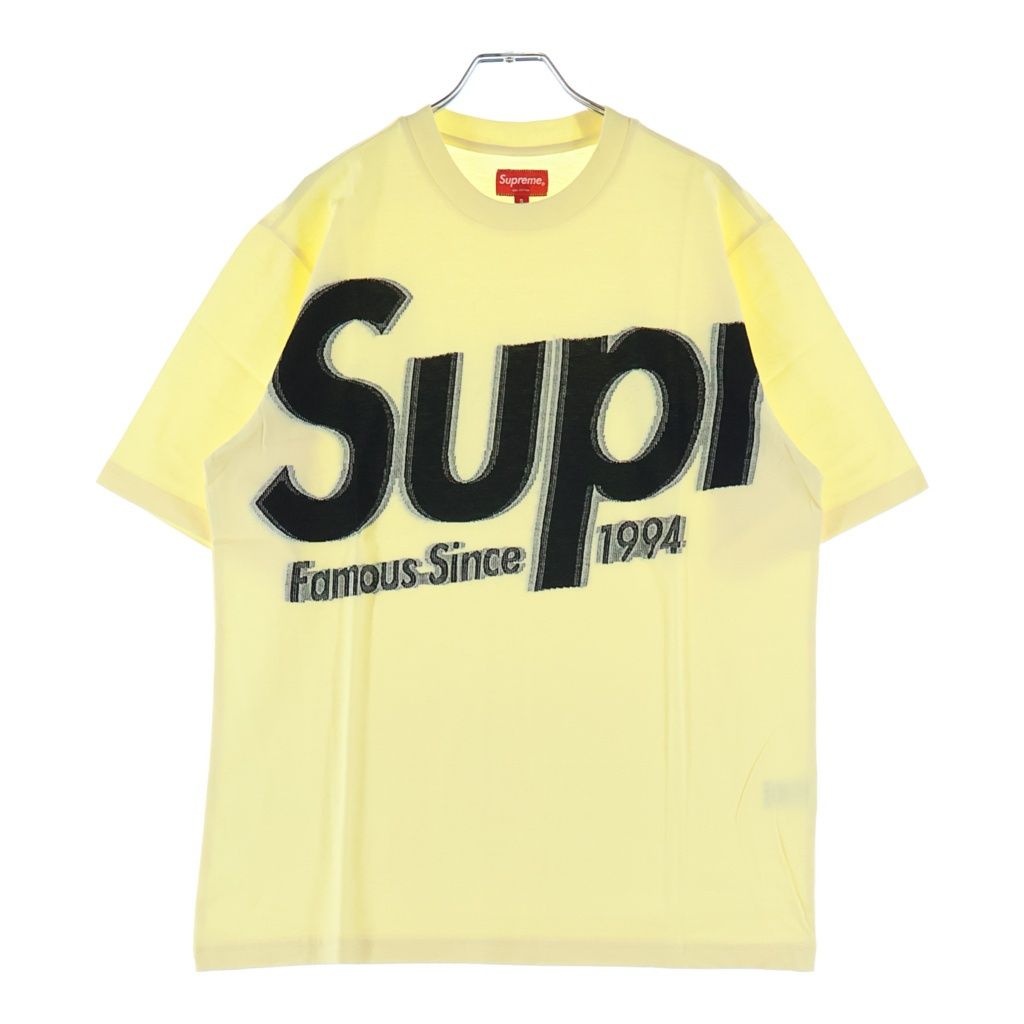 SUPREME (シュプリーム) 21SS Intarsia Spellout S/S Top インターシャ スペルアウト エスエス トップ フロントロゴプリント クルーネック半袖Tシャツカットソー イエロー