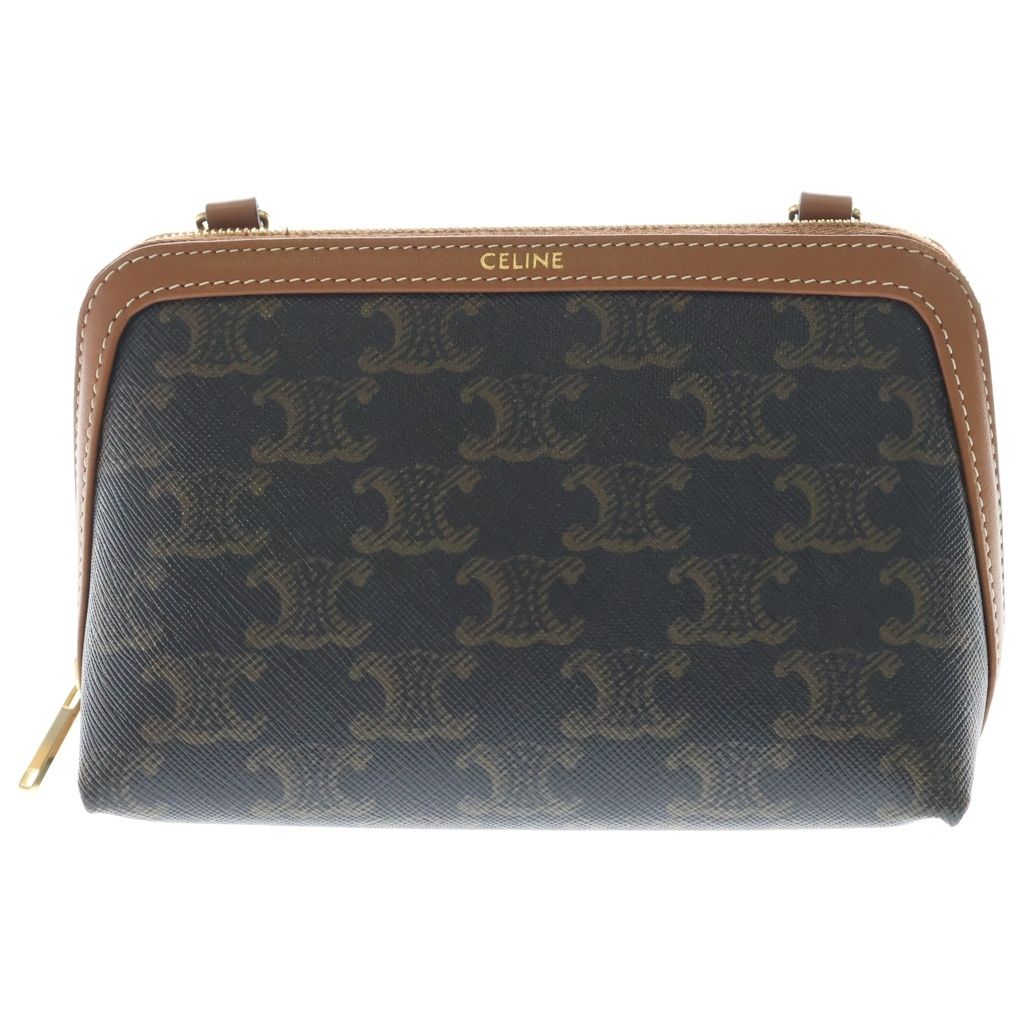CELINE (セリーヌ) トリオンフ PVC レザー チェーンクラッチバッグ ゴールド金具 ブラウン 10E382