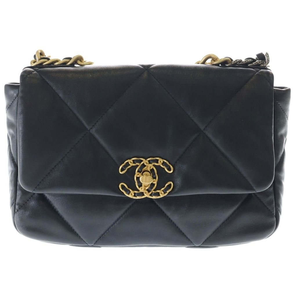 CHANEL (シャネル) シャネル19 チェーンショルダーバッグ ハンドバッグ ブラック ラムスキン AS1160 ゴールド金具