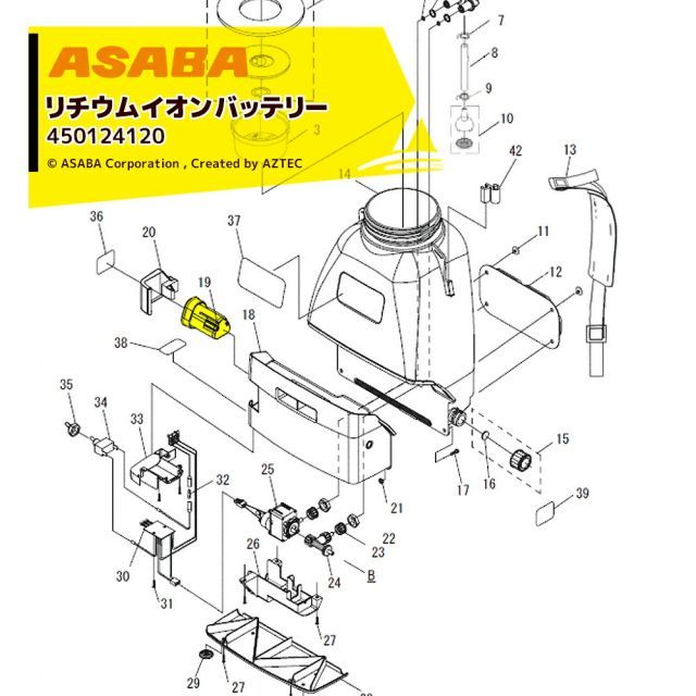 麻場｜＜2個セット・純正部品＞asaba バッテリー噴霧器 BP-10Li用バッテリー 450124120 リチウムイオンバッテリ10.8V