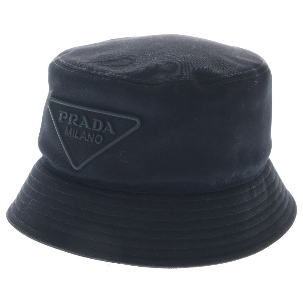 PRADA (プラダ) トライアングルロゴ バケットハット 帽子 ブラック 2HC137
