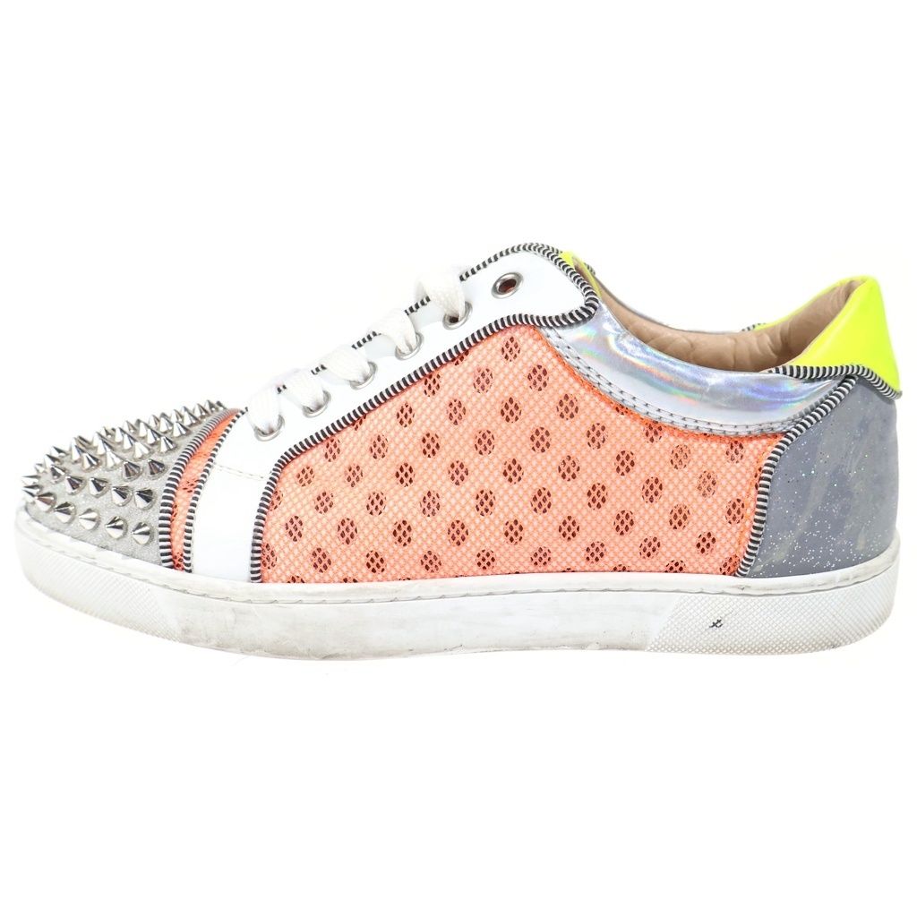 CHRISTIAN LOUBOUTIN (クリスチャンルブタン) AC SEAVASTE SPIKES FLAT GLIT グリッター スタッズ レザー ローカットスニーカー シルバー/オレンジ