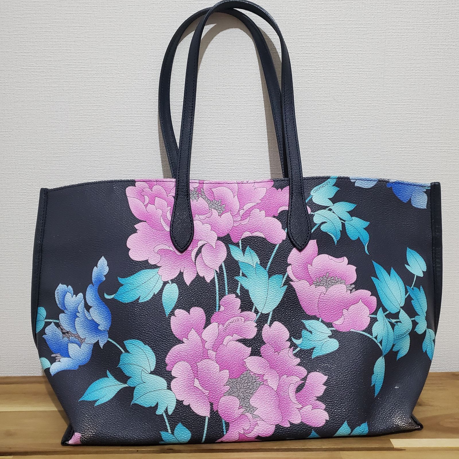 LEONARD レオナール 花柄 レザー トートバッグ