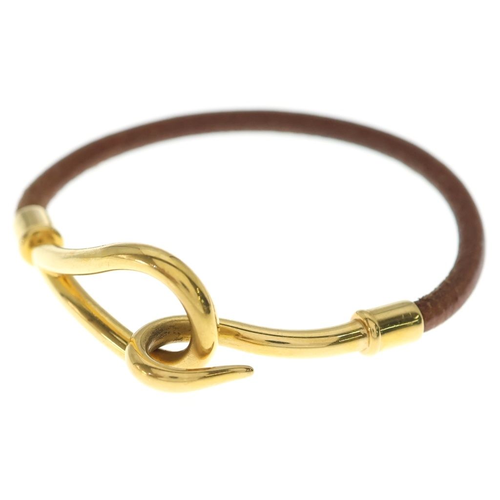 HERMES (エルメス) ジャンボ ブレスレット ブラウン×ゴールド レザー