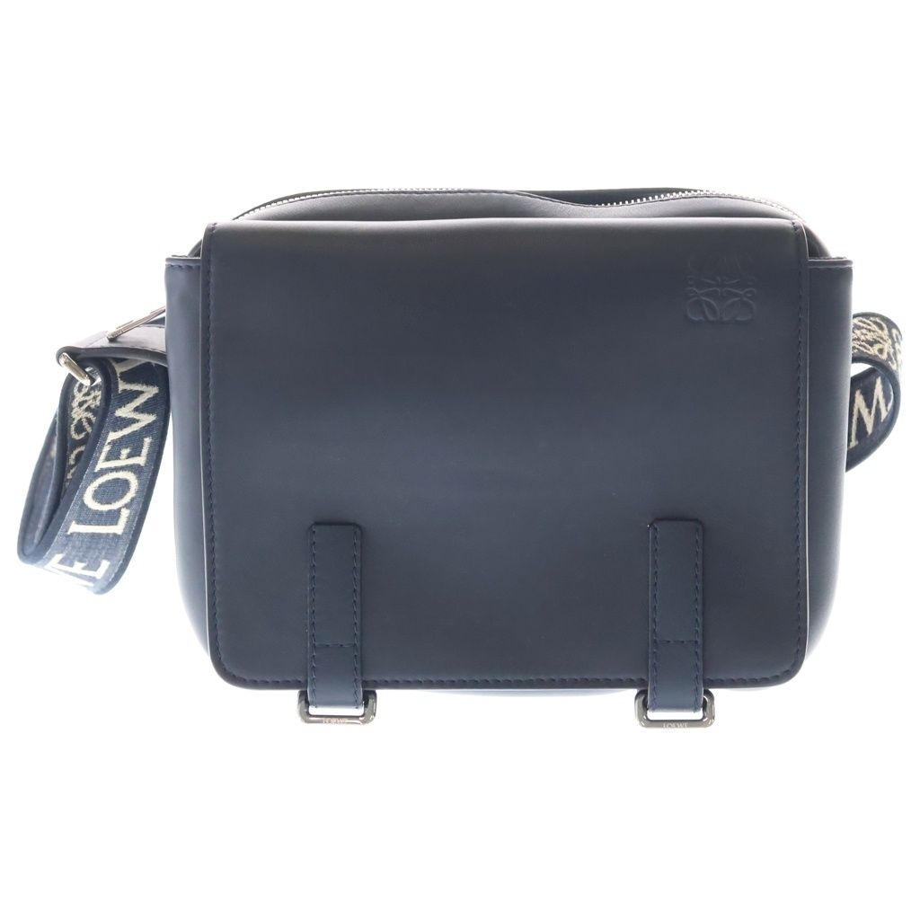 LOEWE (ロエベ) ミリタリー メッセンジャー バッグ ショルダーバッグ ミニバッグ ネイビー レザー シルバー金具