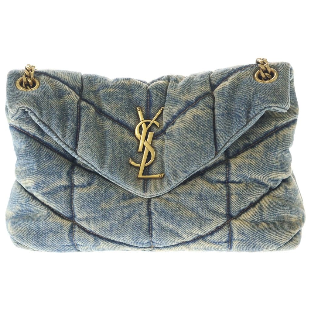 YVES SAINT LAURENT (イヴサンローラン) ルルパファー 2WAYバッグ ショルダーバッグ ハンドバッグ チェーンバッグ インディゴブルー デニム 577476 ゴールド金具