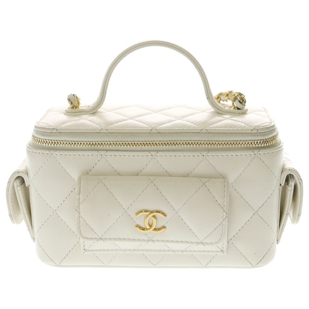 CHANEL (シャネル) マトラッセ チェーンクラッチバニティ ショルダーバッグ ミニバッグ ホワイト キャビアスキン AP3017 ゴールド金具 231,000円