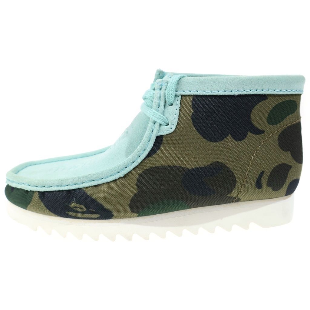 A BATHING APE (アベイシングエイプ) ×Clarks Wallabee Boots ×クラークス キャンバス切り替えデザインスウェードレザー ワラビーブーツ マルチカラー