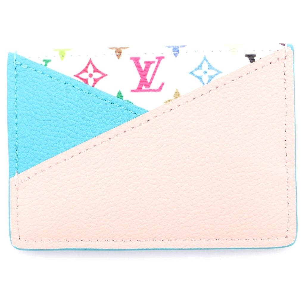LOUIS VUITTON (ルイヴィトン) LV x TM マルチカラー 名刺入れ カードケース ポルト カルト クリス クロス ホワイト×ピンク×ターコイズブルー レザー M14090