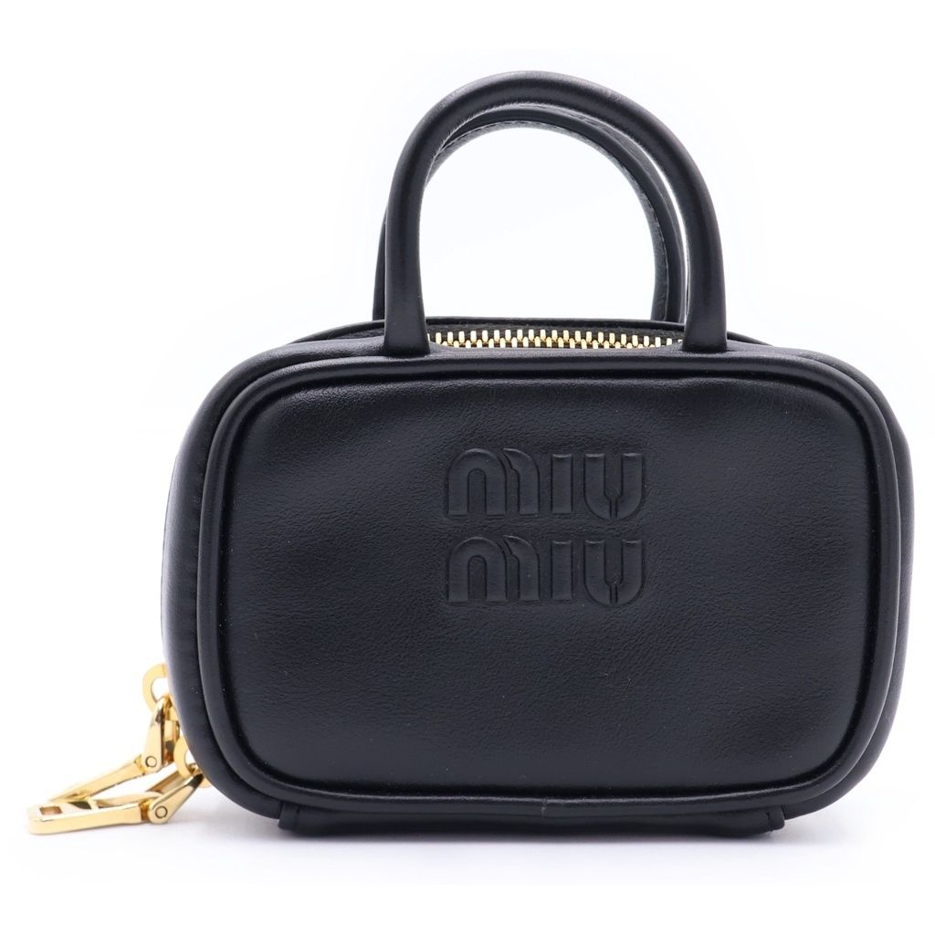 miumiu (ミュウミュウ) BEAU LEATHER MICRO-BAG ボー ロゴエンボス加工 マイクロバック レザーチャーム キーホルダー ブラック 5NR036 2F8W F0002
