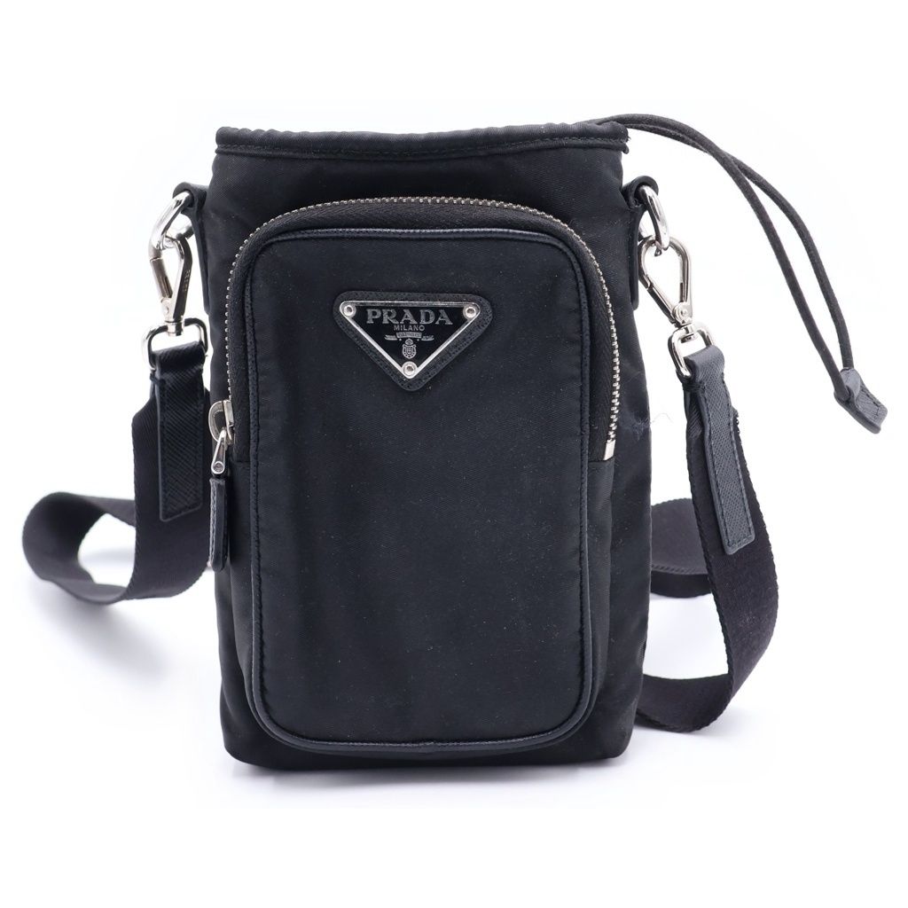 PRADA (プラダ) Re-Nylon トライアングルロゴ スマートフォンケース ミニバッグ ショルダーバッグ ブラック 2ZH155