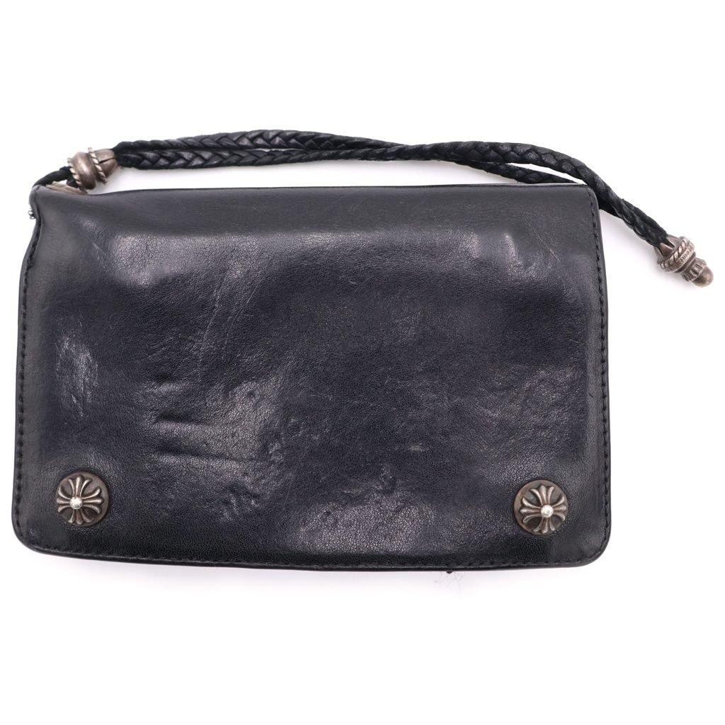 CHROME HEARTS クロムハーツ 2ZIP STRAP 2ジップストラップ クロスボールボタンレザーウォレット 財布 ブラック CHROME HEARTS (クロムハーツ) 2ZIP STRAP 2ジップストラップ