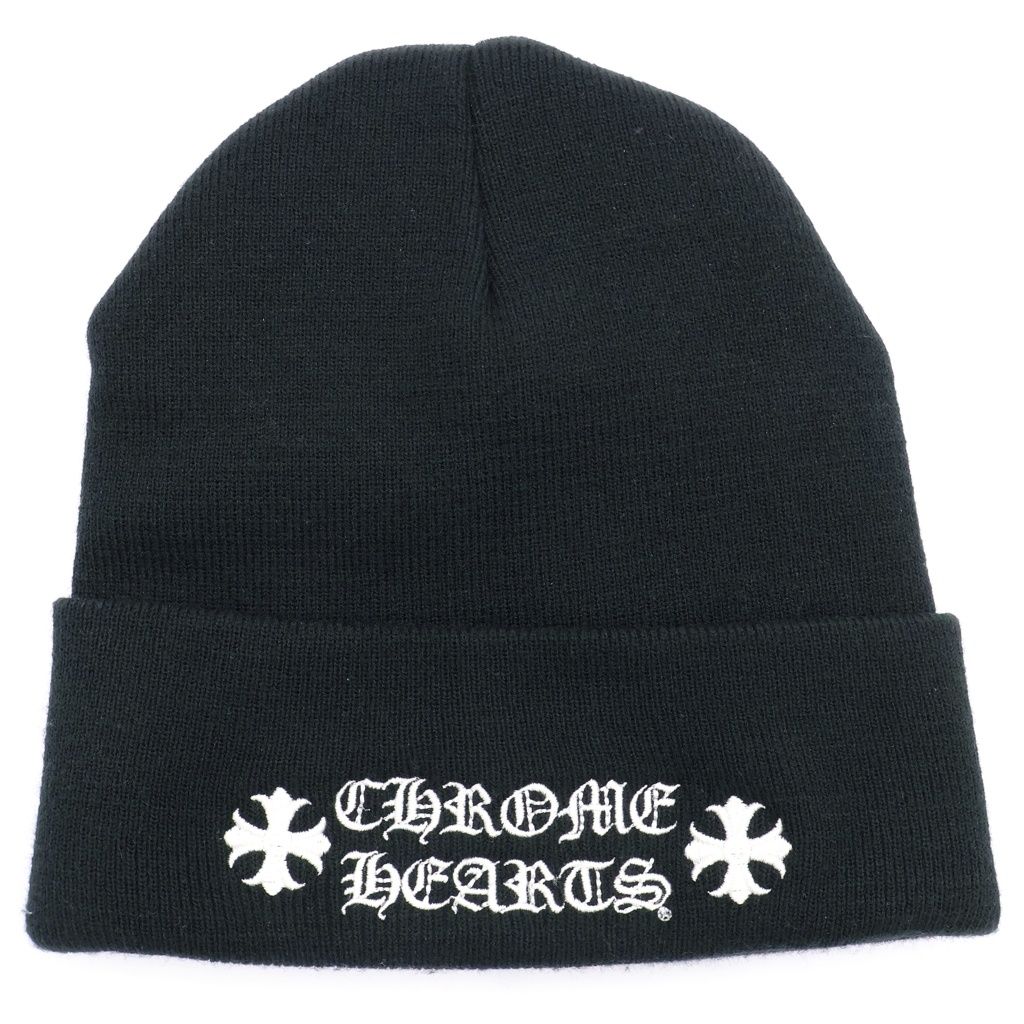 CHROME HEARTS (クロムハーツ) WATCH CAP ワッチキャップ ロゴ刺繍 アクリルビーニー ニットキャップ 帽子 ブラック