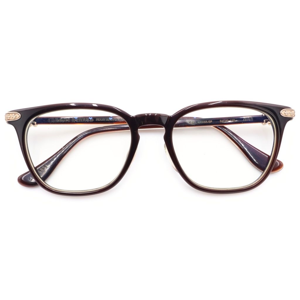 CHROME HEARTS (クロムハーツ) GISS CHクロスモチーフ ウェリントン メガネ アイウェア ブラウン/ゴールド BK-GP 54□20-149
