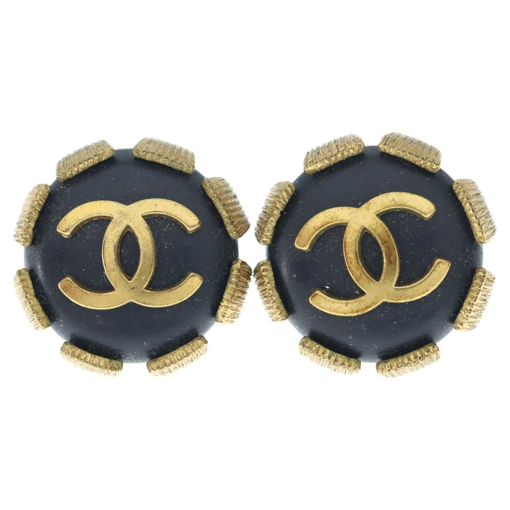 CHANEL (シャネル) ココマーク イヤリング ブラック×ゴールド GP 94P 26,681円