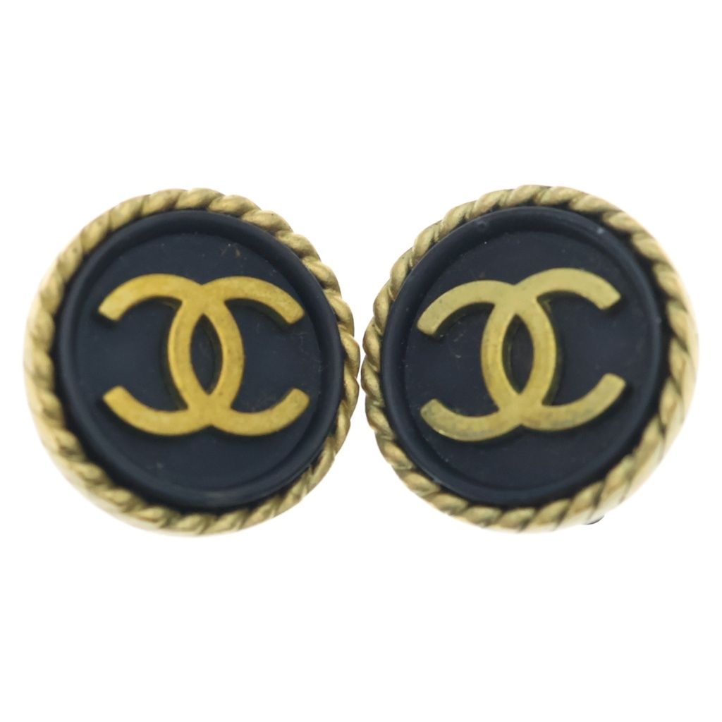 CHANEL (シャネル) ココマーク ラウンドイヤリング ゴールド×ブラック GP