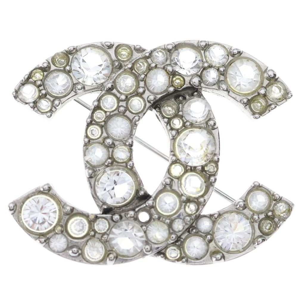 CHANEL (シャネル) ココマーク ラインストーン ブローチ ピンバッジ シルバー