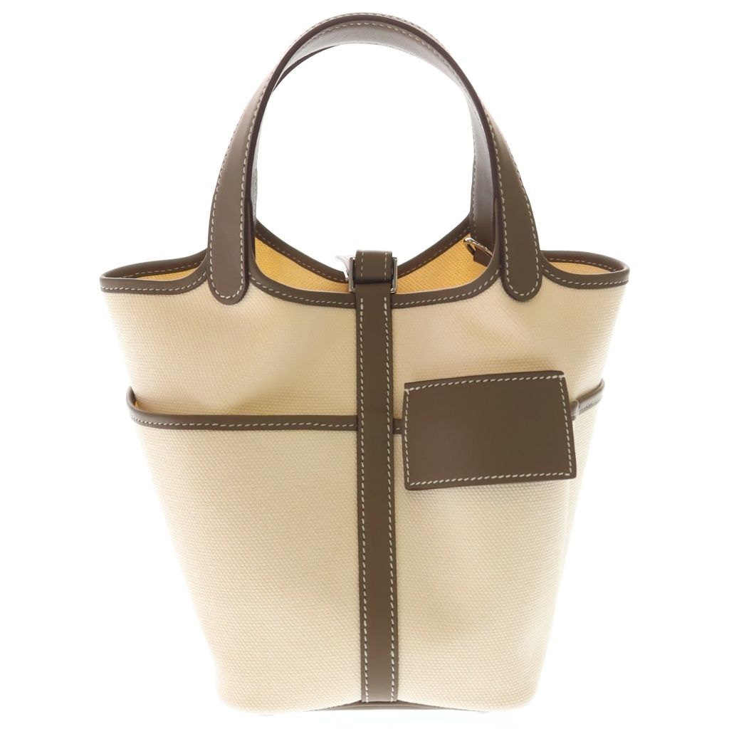 HERMES (エルメス) ピコタンロックPM カーゴ トワルゴエラン ハンドバッグ ショルダーバッグ アイボリー×グレージュ W刻印 エトゥープ×エクリュ
