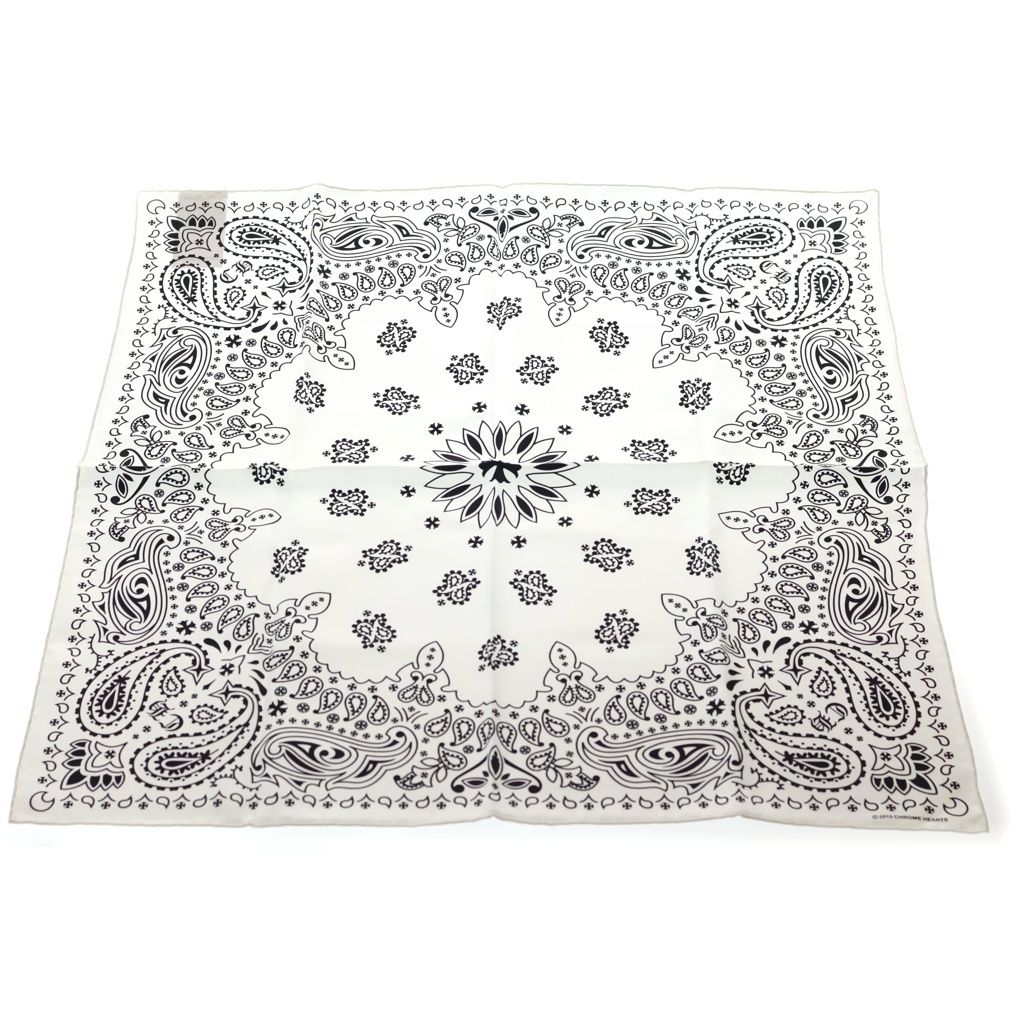 CHROME HEARTS (クロムハーツ) SILK BANDANA SCARF シルク バンダナ スカーフ ホワイト