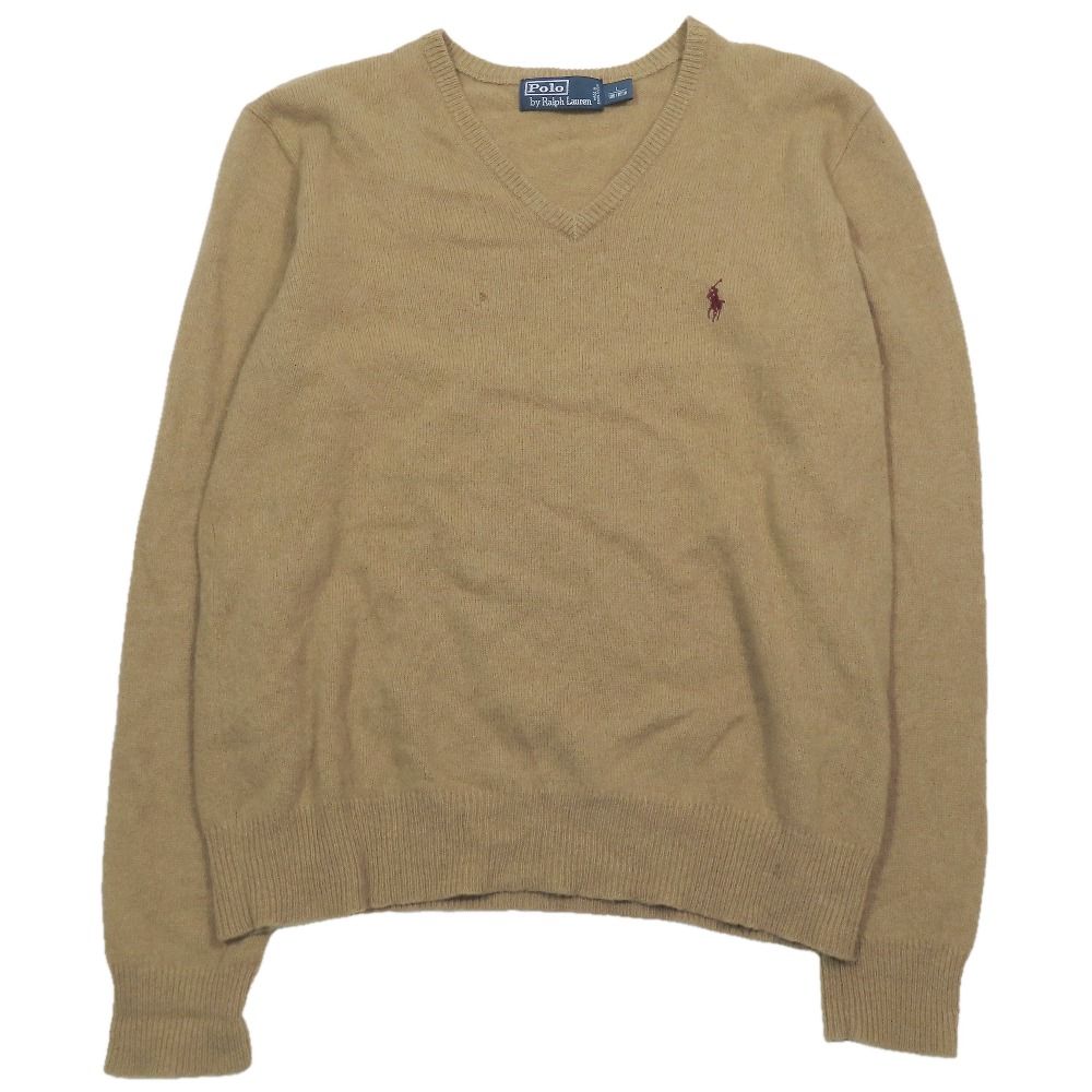 Polo by Ralph Lauren ポロバイラルフローレン ウール ニット セーター 長袖 ラウンドネック ワンポイント ロゴ カットソー L 茶 メンズ 古着 中古 USED