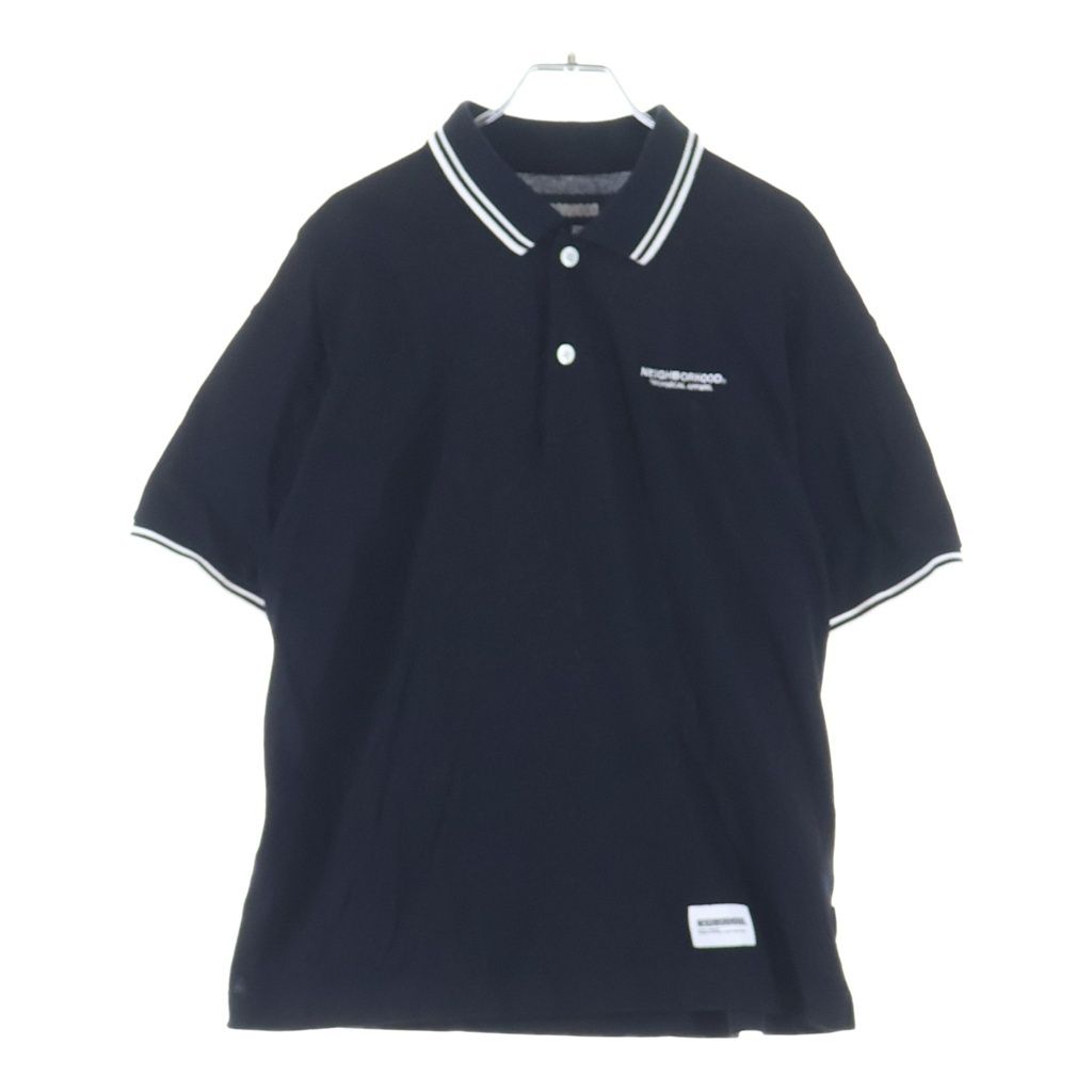 NEIGHBORHOOD (ネイバーフッド) 24SS PIQUE LINE POLOSHIRT フロント刺繍 半袖ポロシャツ ブラック 241YANH-CSM01