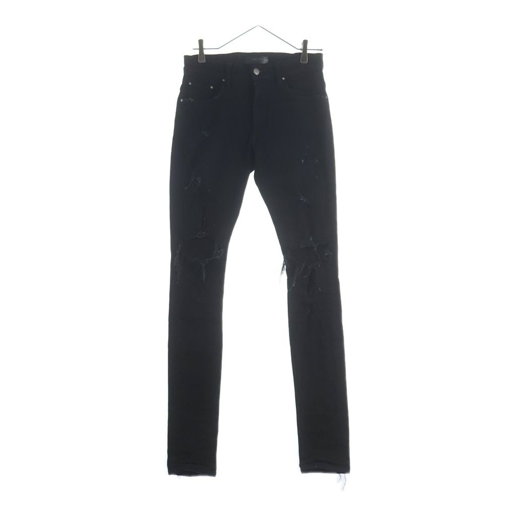 AMIRI (アミリ) ロゴパッチ ダメージ加工 ストレッチスキニーデニムパンツ ブラック