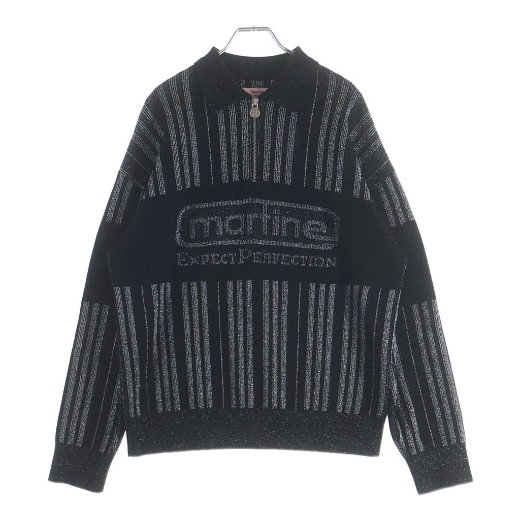 MARTINE ROSE (マーティンローズ) ハーフジップニット フロントロゴ入りニット ブラック