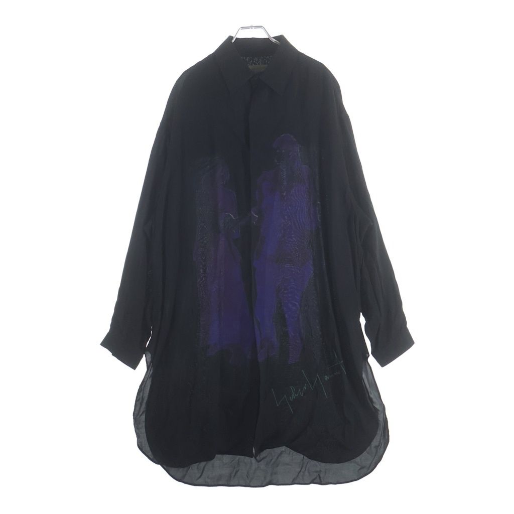 Yohji Yamamoto POUR HOMME (ヨウジヤマモト プールオム) 20SS 手繋ぎプリント レーヨン 長袖シャツ ブラック HN-B53-233